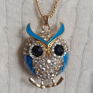 Crystal Blue Owl  w/Chain Necklace